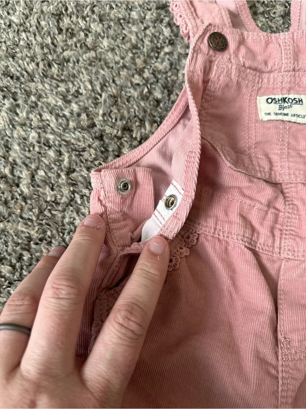 OshKosh B'gosh Dusty Pink Corduroy Overalls with Lace Trim